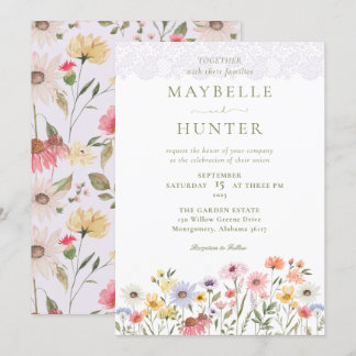Invitation Fleurs sauvages d'aquarelle, Mariage de feuillage