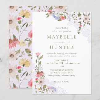 Invitation Fleurs sauvages d'aquarelle, Mariage de feuillage
