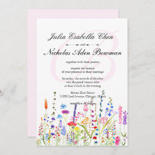 Invitation Fleurs sauvages d'aquarelle Monogramme Mariage de
