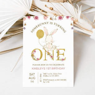 Invitation Fleurs sauvages de ballons d'or Un lapin 1er anniv