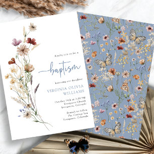 Invitation Fleurs Sauvages de Baptême Bleu