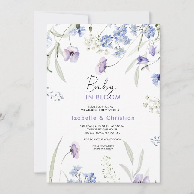 Invitation Fleurs sauvages de bébé Rustique  (Devant)