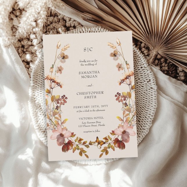 Invitation Fleurs sauvages de Boho Fall Meadow (Boho Fall Meadow Wildflowers Wedding Invitation)