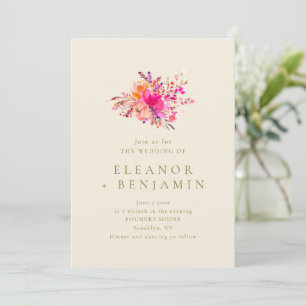 Invitation Fleurs Sauvages de Corail Rose Aquarelle Mariage I