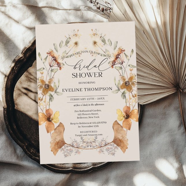 Invitation Fleurs sauvages de l'aquarelle moderne couronne au (Modern watercolor wildflowers wreath autumn invitation)