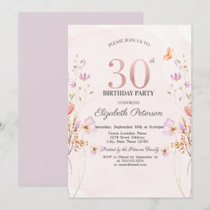 Invitation Fleurs sauvages de lilas à l'aquarelle 30 ans