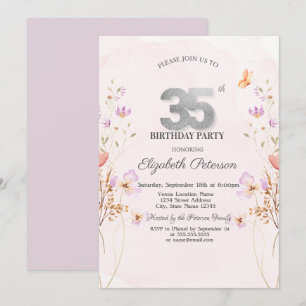 Invitation Fleurs sauvages de lilas à l'aquarelle 35e anniver