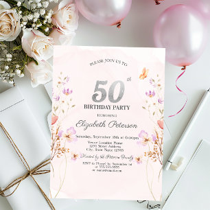 Invitation Fleurs sauvages de lilas à l'aquarelle 50e anniver