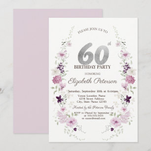 Invitation Fleurs sauvages de lilas à l'aquarelle 60e anniver