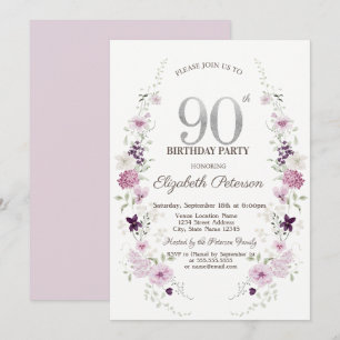 Invitation Fleurs sauvages de lilas à l'aquarelle 90e anniver