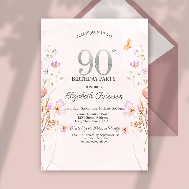 Invitation Fleurs sauvages de lilas à l'aquarelle Violet 90èm (Créateur téléchargé)