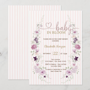 Invitation Fleurs sauvages de lilas Papillons Rayures roses