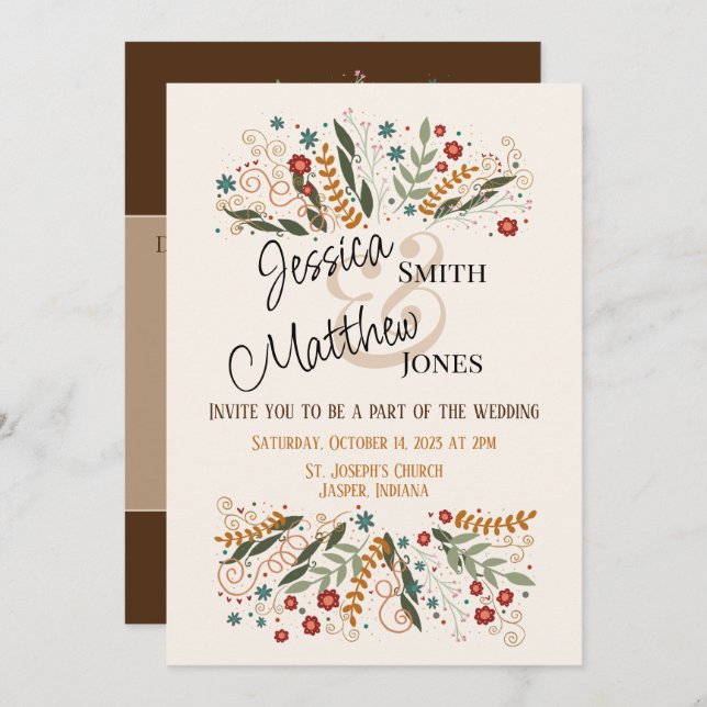 Invitation Fleurs sauvages de mariage Élégance inspirante mod (Devant / Derrière)