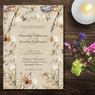 Invitation Fleurs sauvages de pays sur Mariage beige