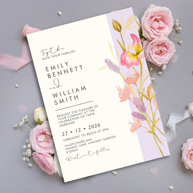 Invitation Fleurs sauvages de prairie Mariage moderne Bohème  (Créateur téléchargé)