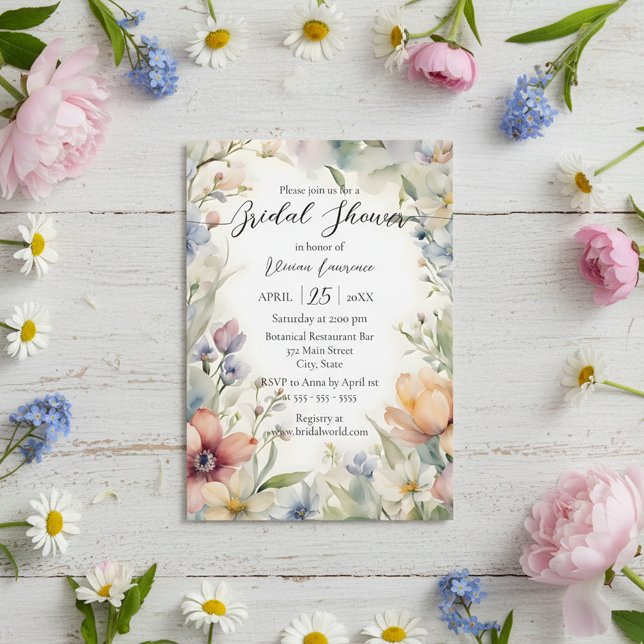 Invitation Fleurs sauvages de printemps aquarelle florale Bab (Créateur téléchargé)