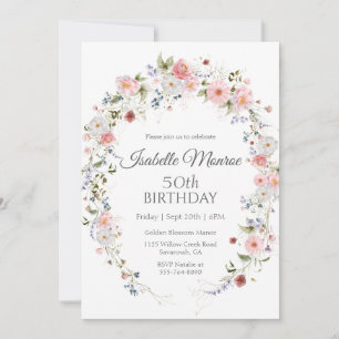 Invitation Fleurs sauvages de printemps violettes roses 50e a