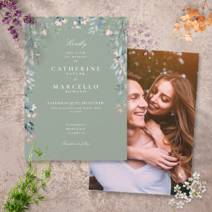 Invitation Fleurs sauvages de Sage Green Mariage de photos fl