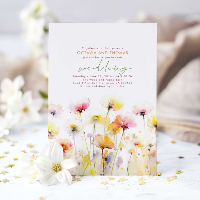 Invitation Fleurs sauvages d'été Romantic Boho Mariage (Elegant Wildflowers Wedding Invitation)