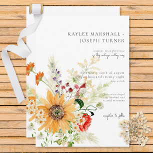 Invitation Fleurs sauvages d'été rustiques et tournesols