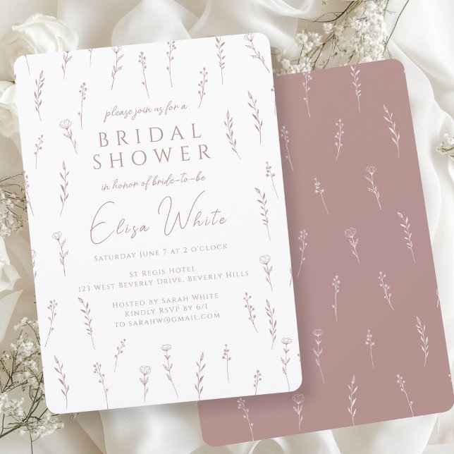 Invitation Fleurs Sauvages Dispersées Délicates Lavande Douce (Delicate Scattered Wildflowers Mauve Bridal Shower Invitation
)