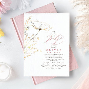 Invitation Fleurs sauvages d'or Dusty Pink Chic Baby shower