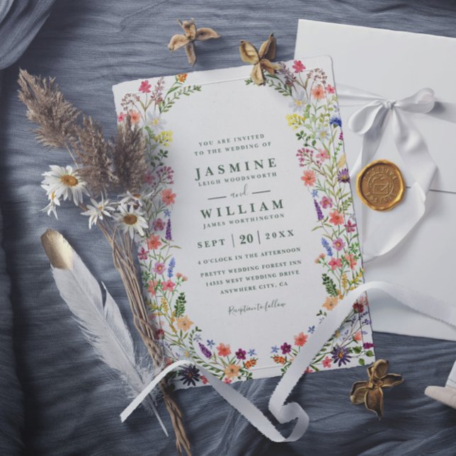 Invitation Fleurs sauvages Élégant Mariage Rustique Code QR M (Créateur téléchargé)