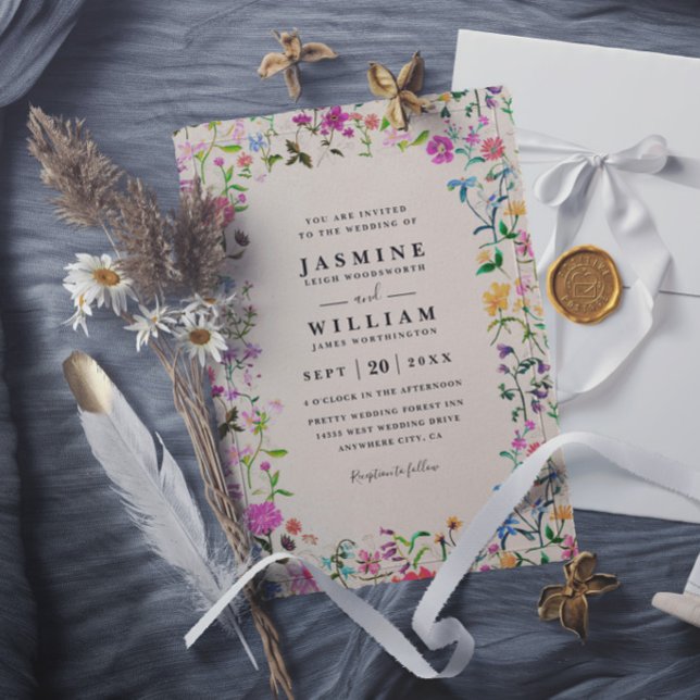Invitation Fleurs sauvages Élégant Rustique Moderne Mariage C (Créateur téléchargé)