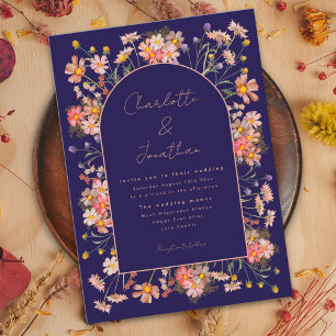 Invitation Fleurs sauvages Élégante Arche Bleu marine Mariage
