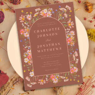 Invitation Fleurs sauvages Élégante Arche Orange Brûlé Mariag