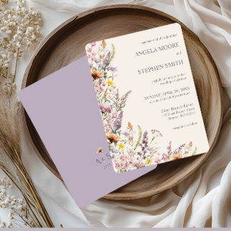 Invitation Fleurs sauvages élégantes lavande, rose et crème