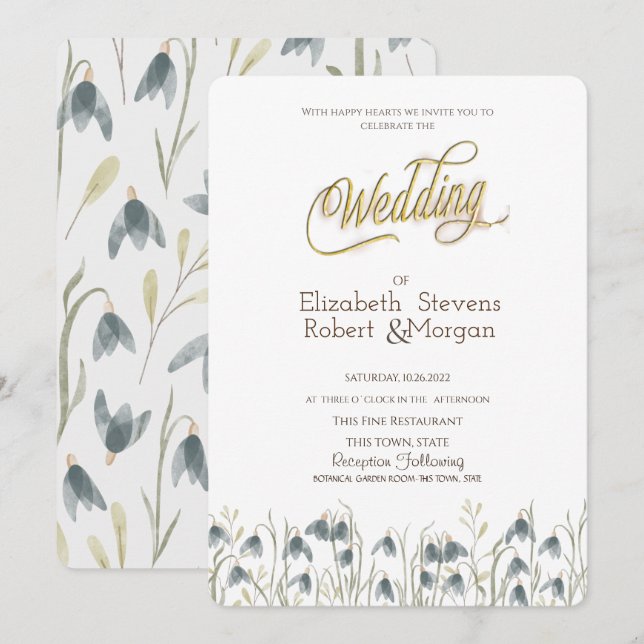 Invitation Fleurs Sauvages Élégantes Perce-Neige Mariage (Devant / Derrière)