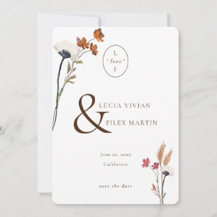 Invitation Fleurs sauvages Élégants Aimer Initiale Enregistre