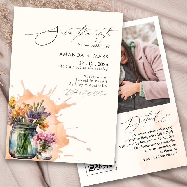 Invitation Fleurs sauvages élégants Mason Jar Enregistrer la  (Créateur téléchargé)