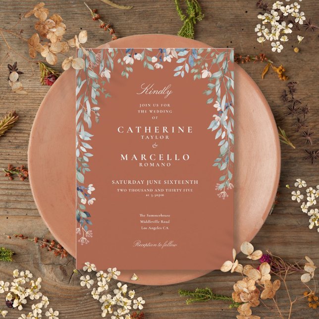 Invitation Fleurs sauvages en terre cuite Aquarelle Mariage F (Terracotta Wildflowers Watercolor Floral Wedding Invitation)