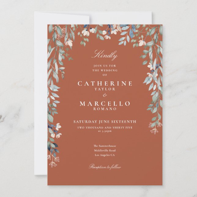 Invitation Fleurs sauvages en terre cuite Code QR Mariage (Devant)