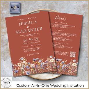 Invitation Fleurs sauvages en terre cuite tout en un Mariage 