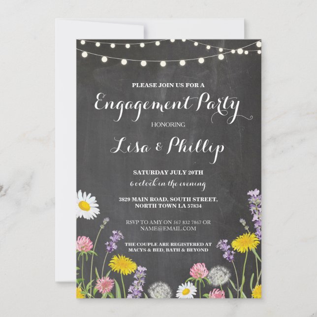 Invitation Fleurs sauvages Engagement Partie Chalk Douche Inv (Devant)