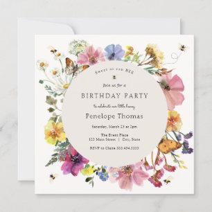 Invitation Fleurs sauvages et abeilles Petit miel Anniversair