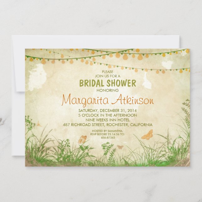 Invitation fleurs sauvages et lampes à cordes douche de nage (Devant)