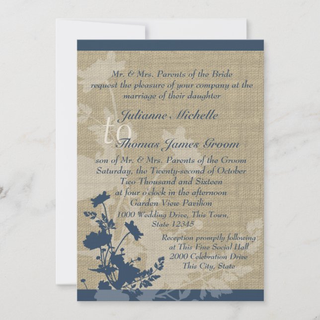 Invitation Fleurs sauvages et Mariage Burlap (Devant)