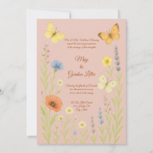 Invitation Fleurs sauvages et papillons Mariage de style aqua