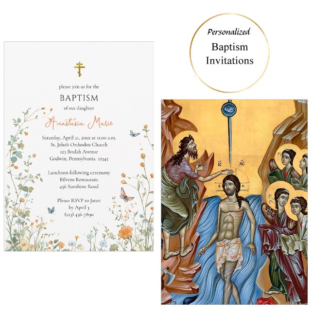 Invitation Fleurs sauvages et papillons orthodoxes Baptême  (Créateur téléchargé)