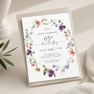 Invitation Fleurs sauvages féminines pour 65e anniversaire 