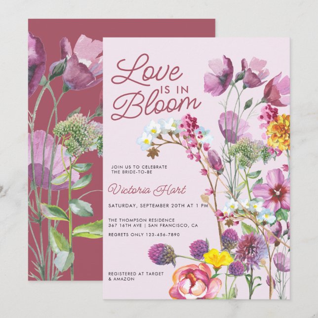 Invitation Fleurs sauvages | Fête des mariées Boho (Devant / Derrière)