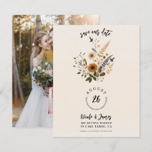 Invitation Fleurs Sauvages Floral Vintage Bohème Save the Dat