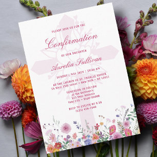 Invitation Fleurs sauvages fraîches Confirmation Sainte-Croix