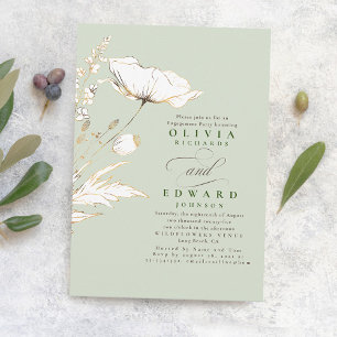 Invitation Fleurs sauvages Gold Foil Sage Green Engagement Pa
