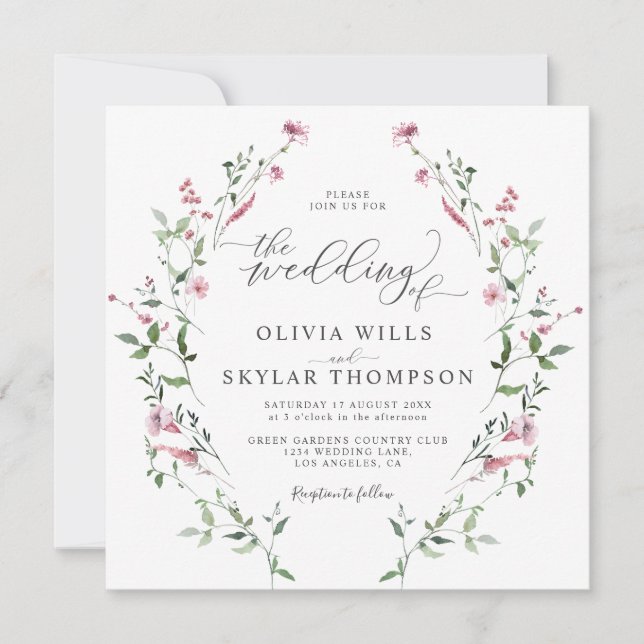 Invitation Fleurs sauvages Jardin Blush Dusty Rose Boho Maria (Devant)