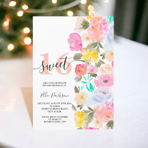 Invitation Fleurs sauvages jardin de prairie rose pastel Swee